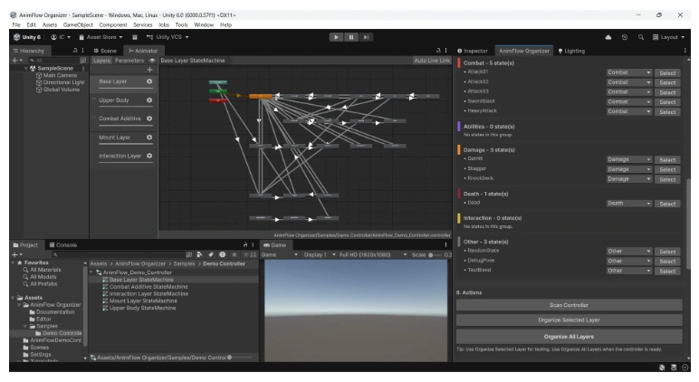 AnimFlow Organizer in the Unity Editor