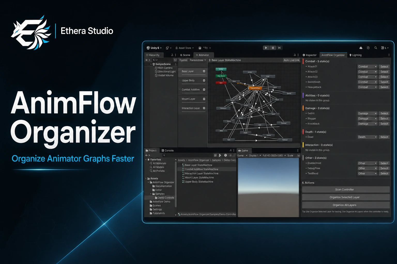 AnimFlow Organizer product overview and editor screenshot