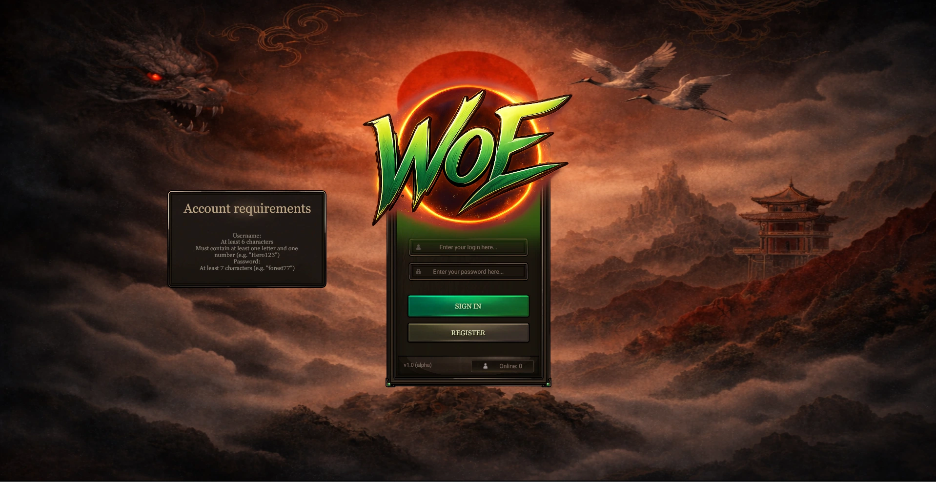 World of Etheria login screen